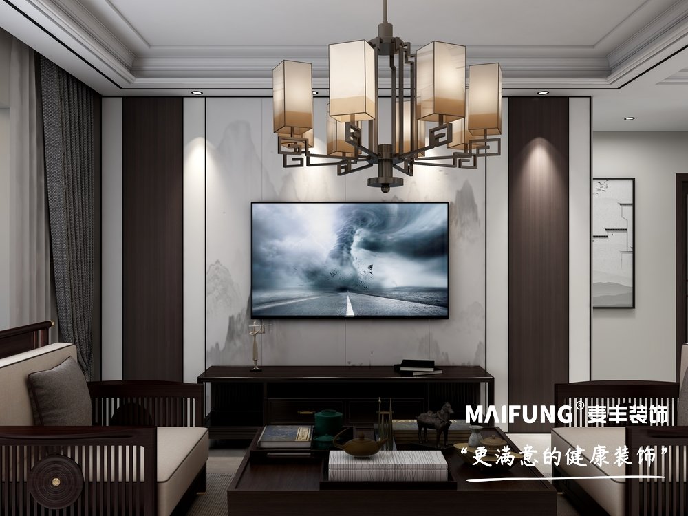 白云山花园三室两厅新中式风格装修效果图 电视背景墙