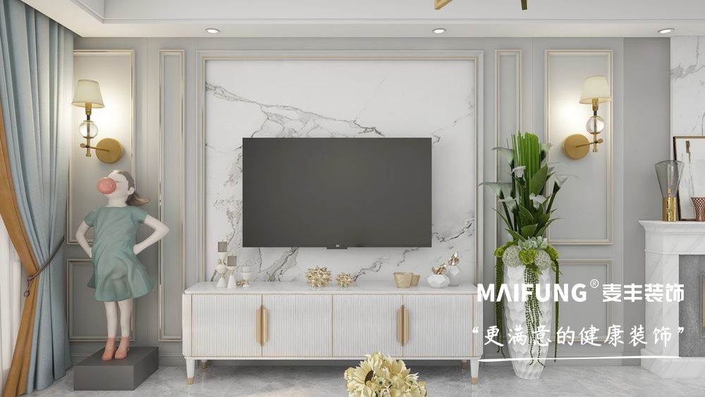 百埠庄四室两厅美式轻奢风格装修效果图 电视背景墙