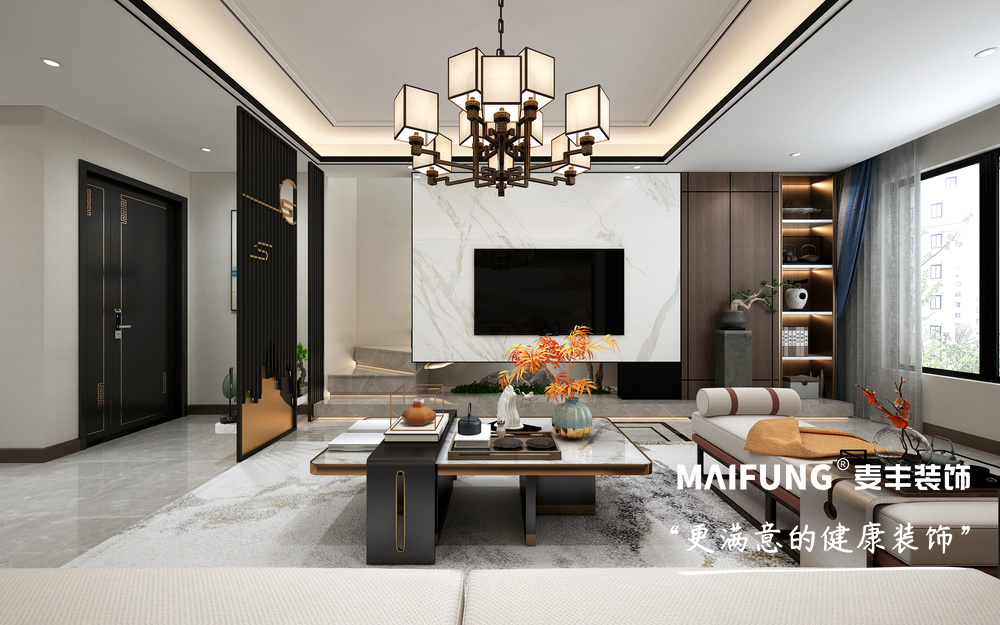 青岛保利观堂190㎡三室三厅装修样板间 客厅