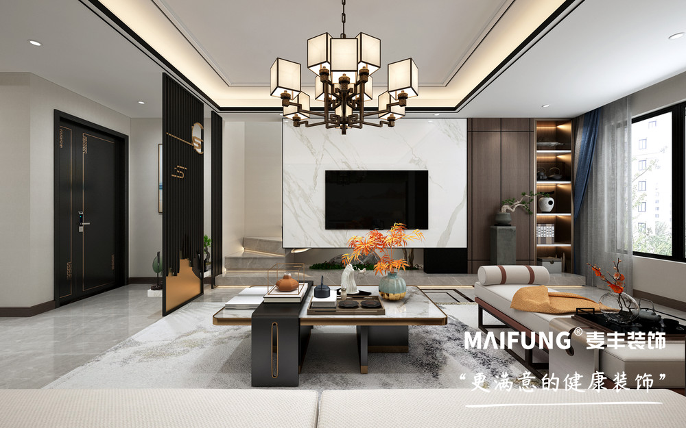 青岛保利观堂190㎡三室三厅装修样板间 客厅