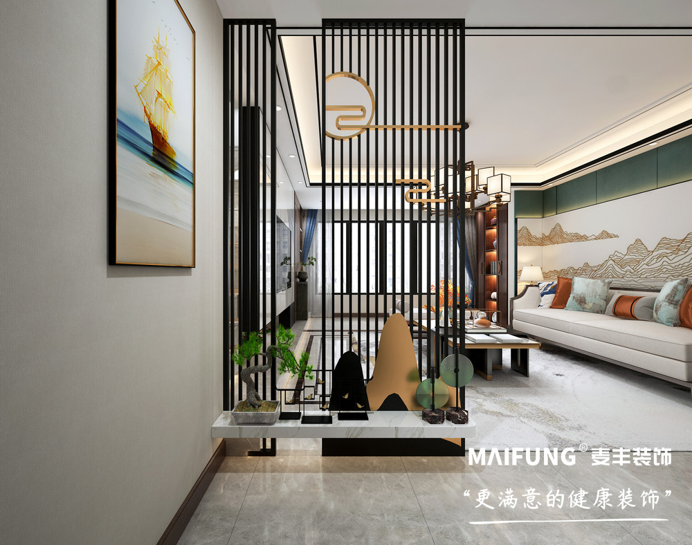 保利观堂三室三厅新中式风格装修效果图 玄关