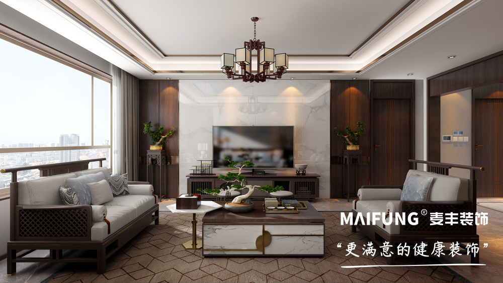 汇豪官邸四室两厅新中式风格装修效果图 电视背景墙