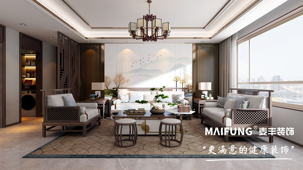 汇豪官邸装修效果图新中式风格设计案 沙发背景墙