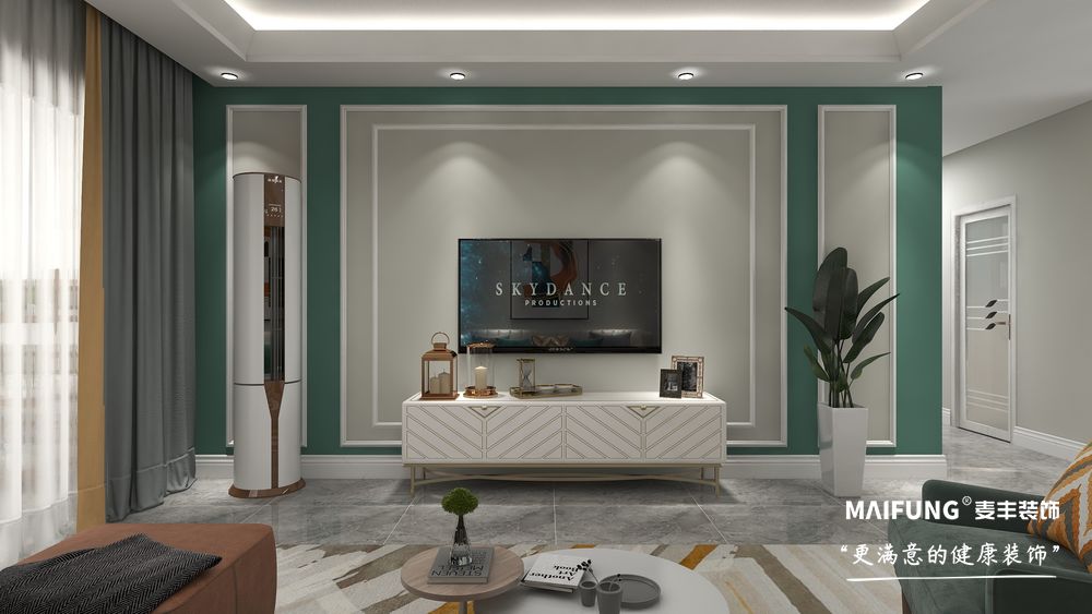 电视背景墙 青岛韩洼130m²三室装修样板间