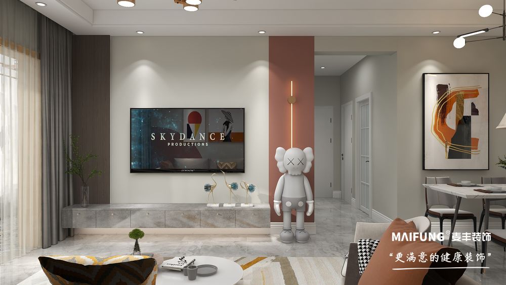 电视背景墙 青岛昆仑府106m²三室装修样板间