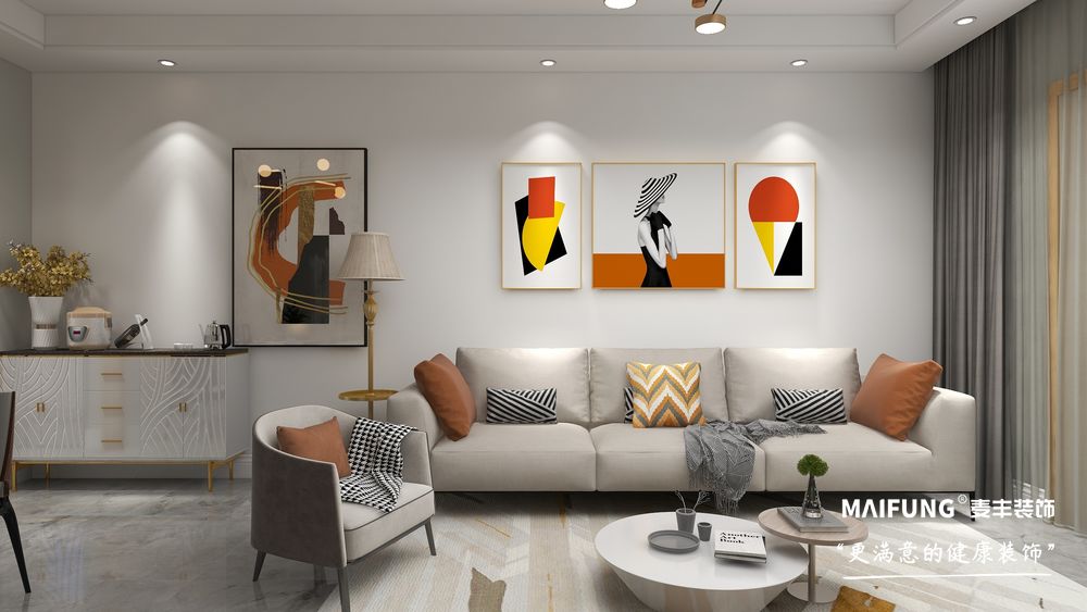 发背景墙 昆仑府三室现代简约风格装修实景图