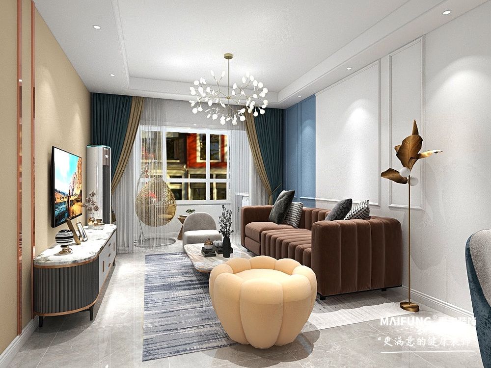 客厅 青岛中建锦绣城雅园105m²三室装修样板间