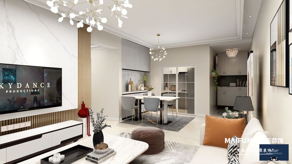 客餐厅全景 海信灵山湾三室简约风格装修实景图