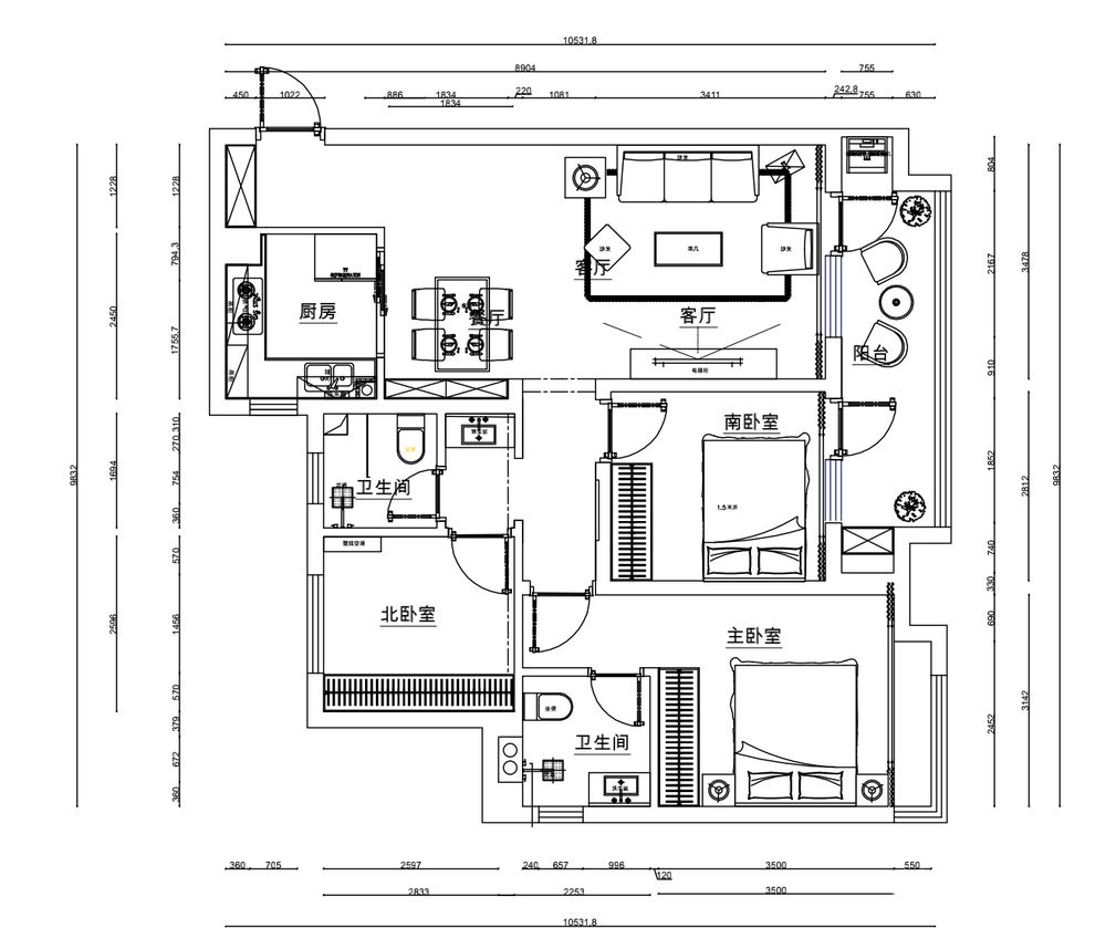 平面户型设计 海信灵山湾三室120m²装修实景图
