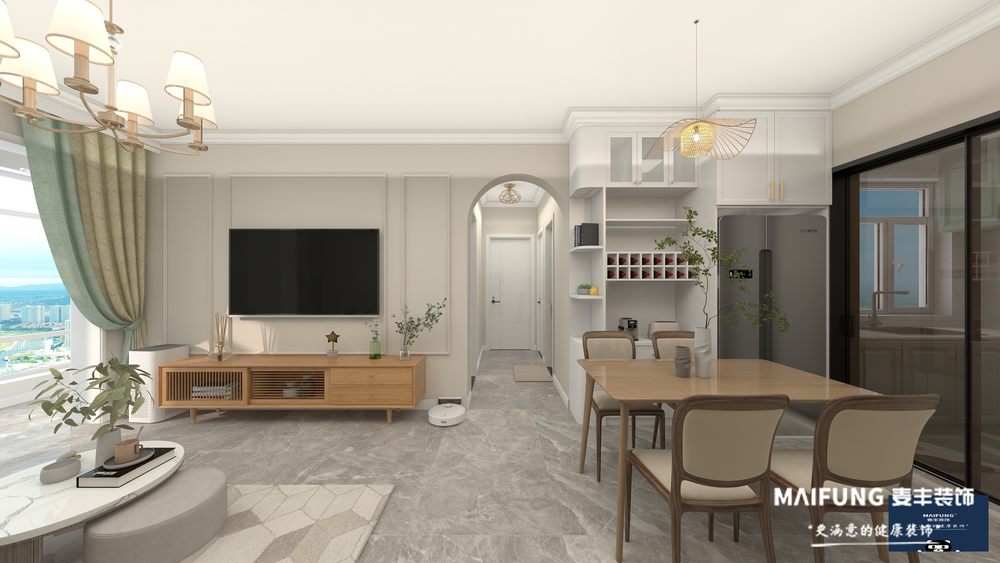 客餐厅全景.jpg 青岛衡山学府115m²三室装修样板间.jpg