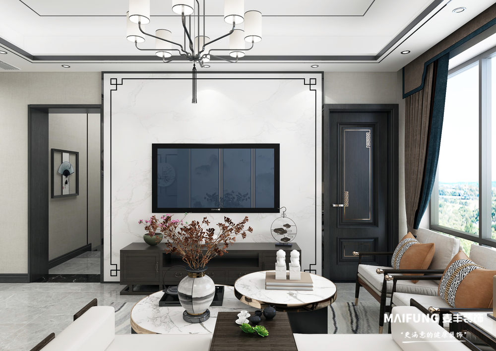 电视背景墙.jpg 龙湖棠琳湾三室新中式风格装修实景图.jpg