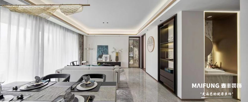 客厅全景.jpg 青岛龙湖舜山府148m²四室装修样板间.jpg