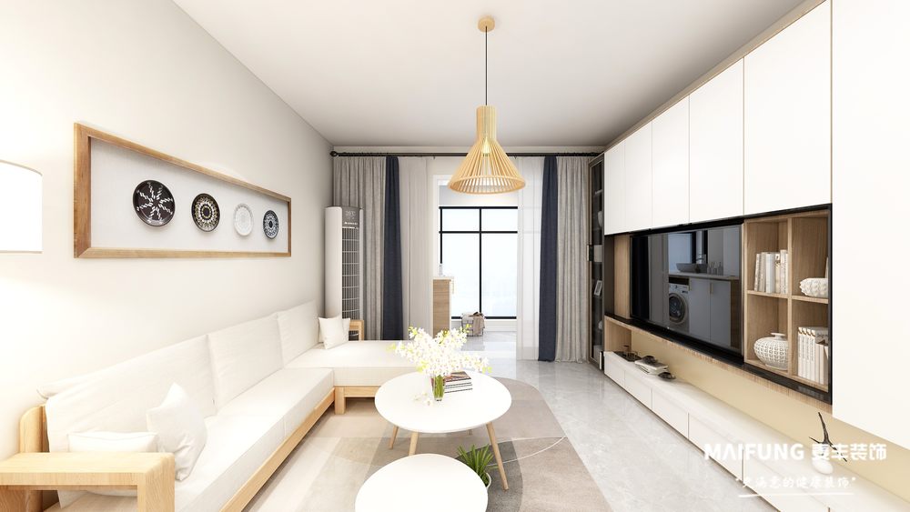 客厅.jpg 青岛海悦华庭108m²三室装修样板间.jpg